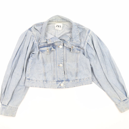 Zara Women's Blue Cropped Denim Jacket Size S Button Front