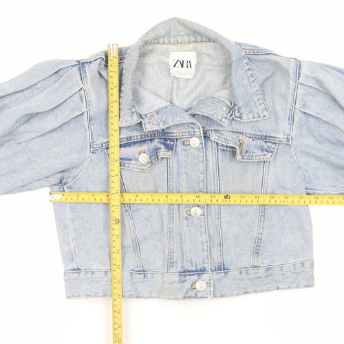 Zara Women's Blue Cropped Denim Jacket Size S Button Front