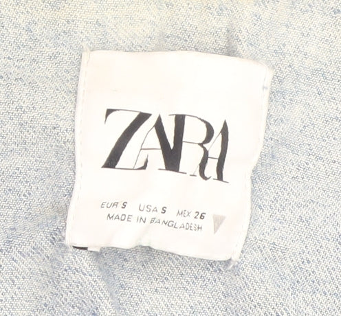 Zara Women's Blue Cropped Denim Jacket Size S Button Front