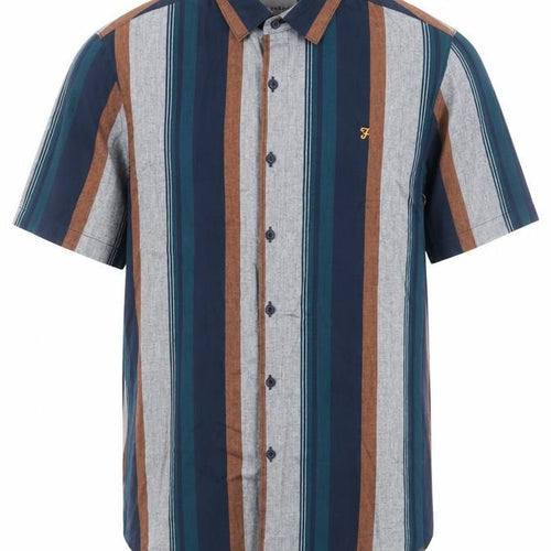 Farah Men's Multicoloured Striped Slim Fit Short Sleeve Button-Up Shirt Size L
