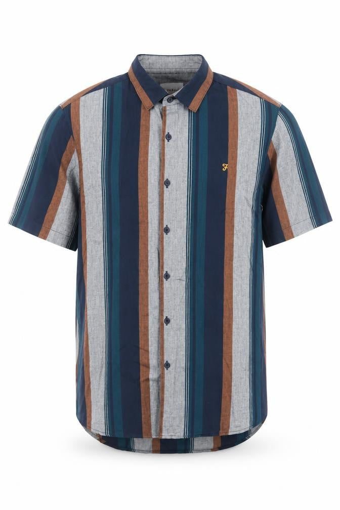 Farah Men's Multicoloured Striped Slim Fit Short Sleeve Button-Up Shirt Size L