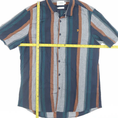 Farah Men's Multicoloured Striped Slim Fit Short Sleeve Button-Up Shirt Size L