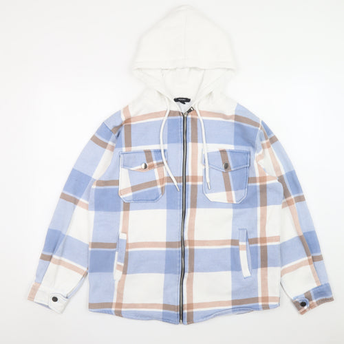Rising Men’s Blue Check Hooded Full Zip Jacket Size L