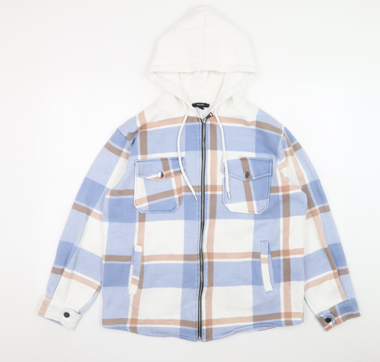 Rising Men’s Blue Check Hooded Full Zip Jacket Size L