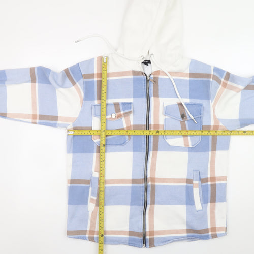 Rising Men’s Blue Check Hooded Full Zip Jacket Size L