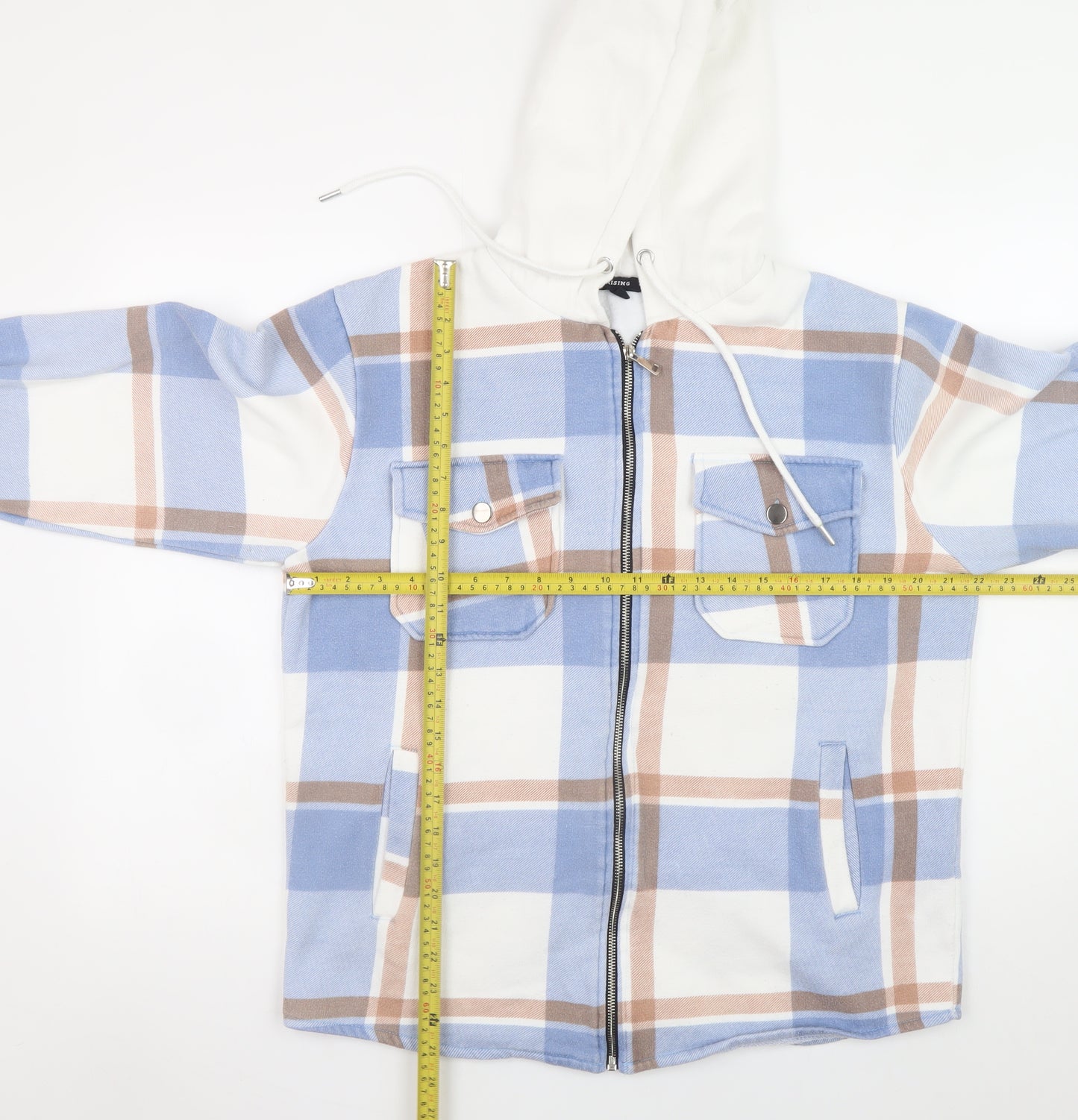 Rising Men’s Blue Check Hooded Full Zip Jacket Size L