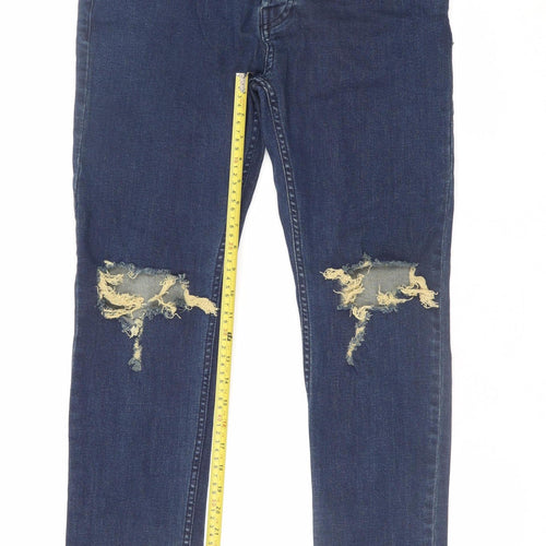 Topman Men's Blue Stretch Skinny Jeans 32R Distressed Denim