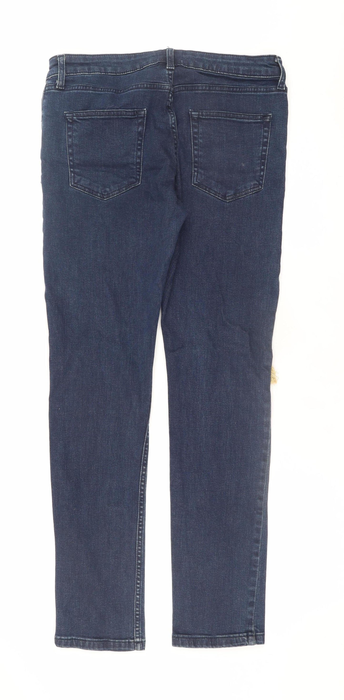 Topman Men's Blue Stretch Skinny Jeans 32R Distressed Denim