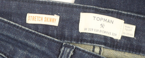 Topman Men's Blue Stretch Skinny Jeans 32R Distressed Denim