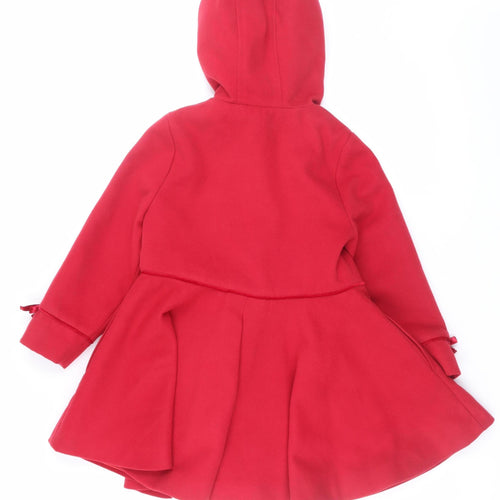 F&F Girls Red Faux Fur Trim Double-Breasted Hooded Pea Coat 6-7 Years