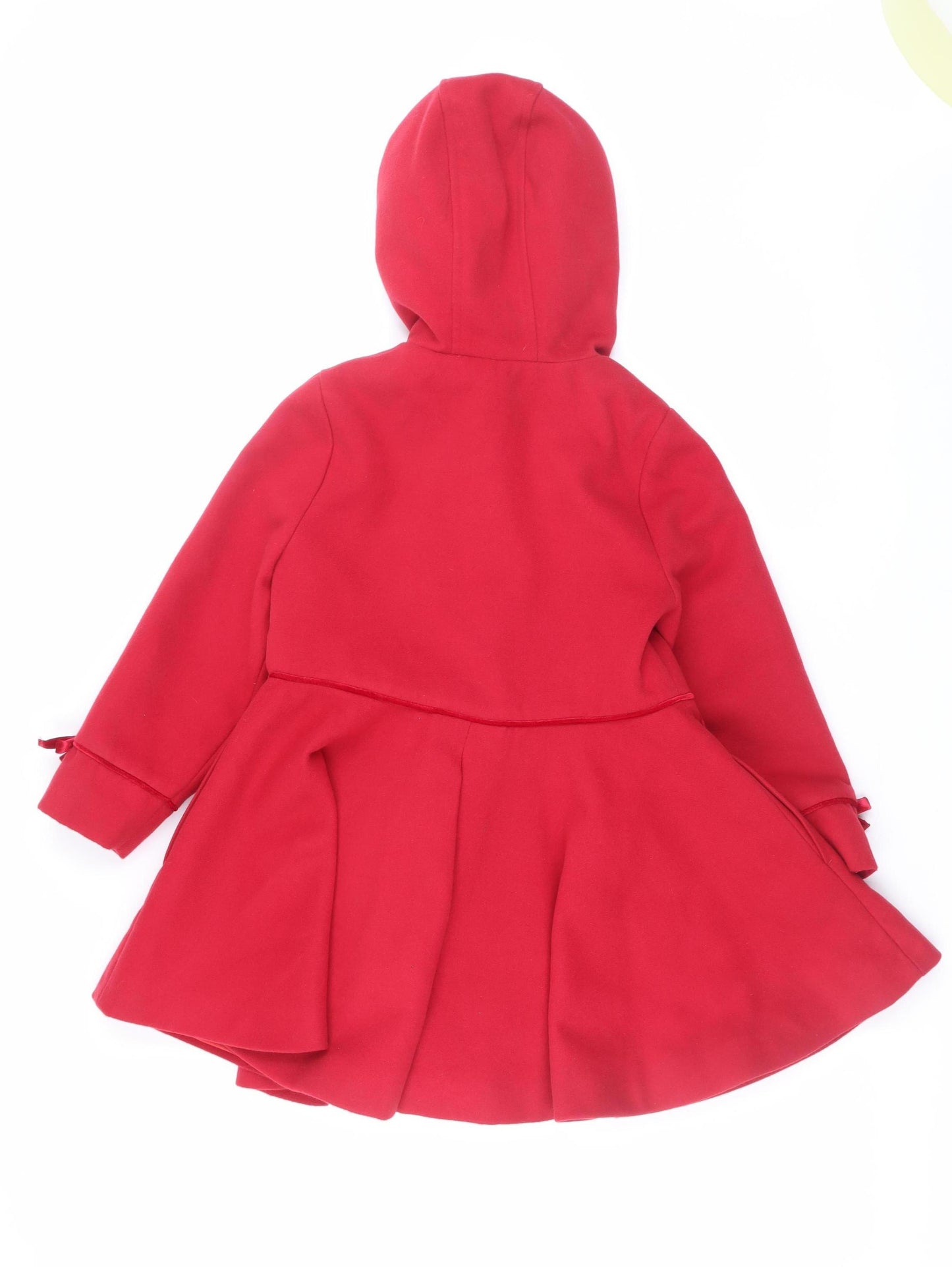 F&F Girls Red Faux Fur Trim Double-Breasted Hooded Pea Coat 6-7 Years