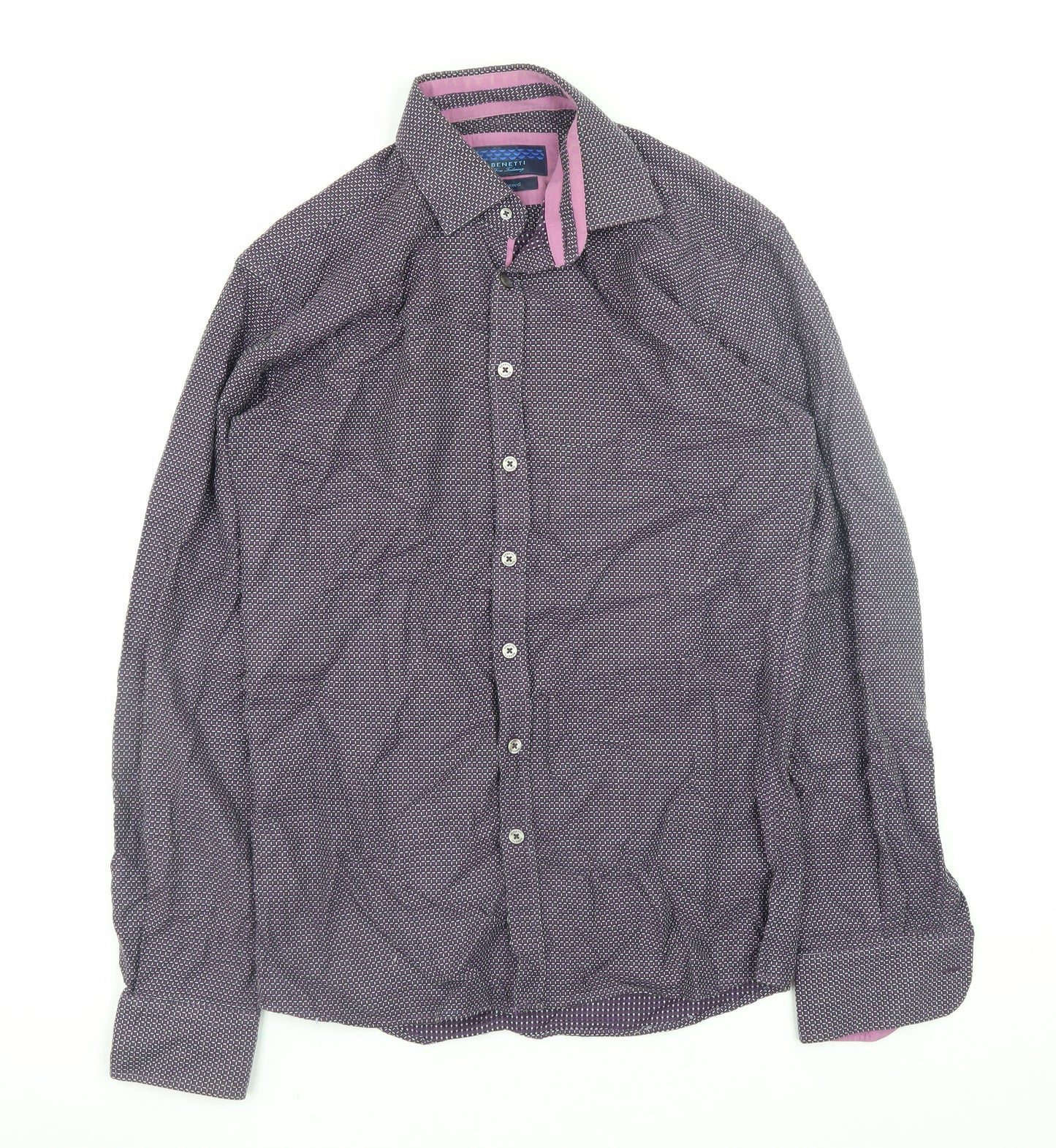 Benetti Men's Purple Slim Fit Geometric Long Sleeve Shirt Size S