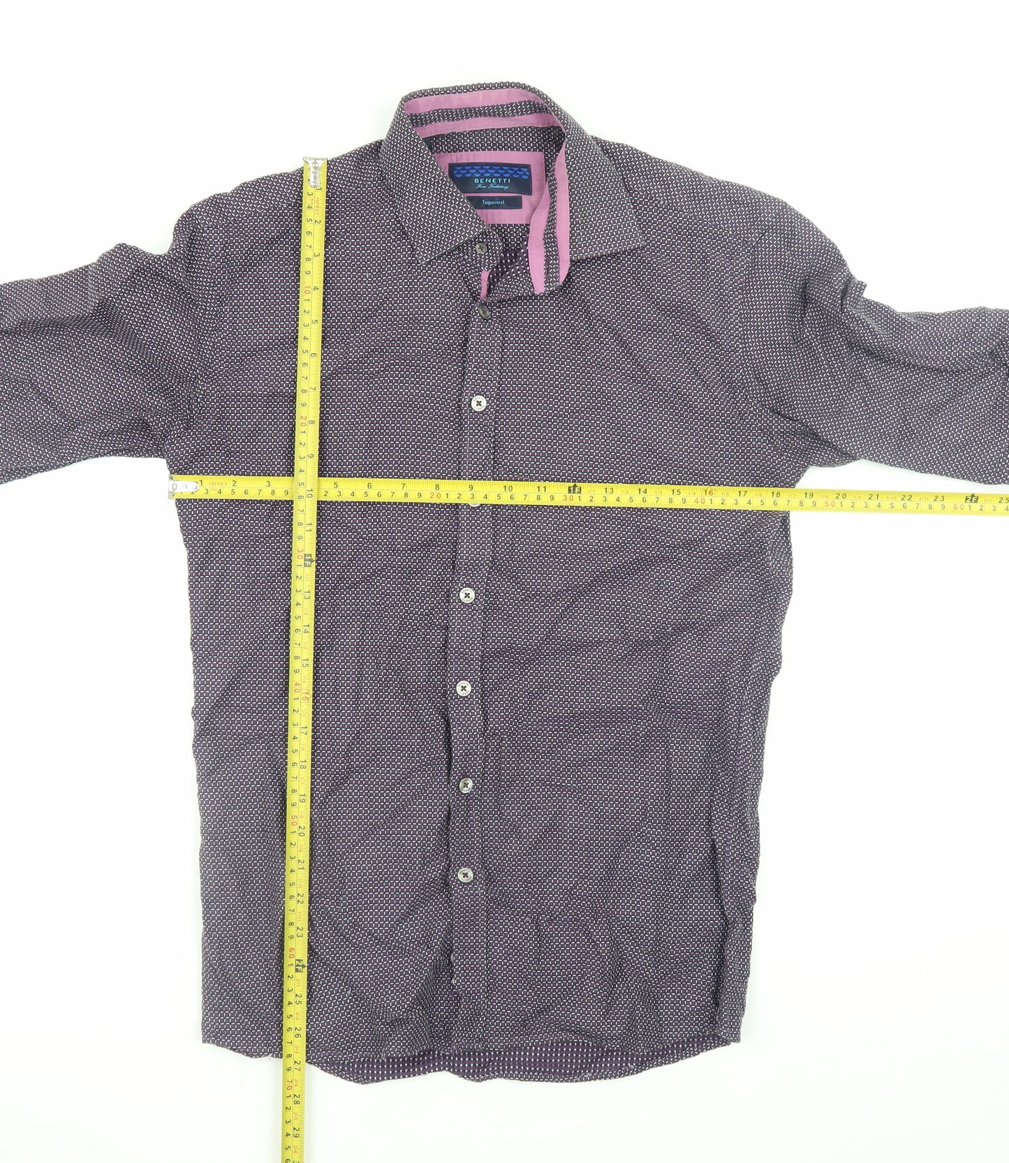 Benetti Men's Purple Slim Fit Geometric Long Sleeve Shirt Size S