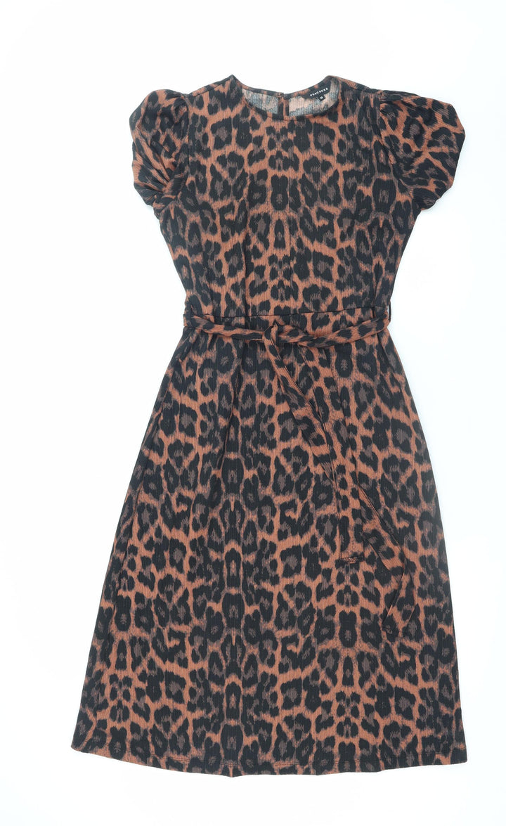 Peacocks Women's Brown Leopard Print A-Line Belted Dress Size 10
