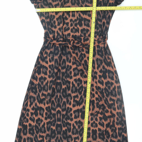 Peacocks Women's Brown Leopard Print A-Line Belted Dress Size 10