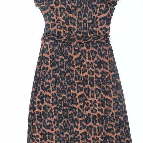 Peacocks Women's Brown Leopard Print A-Line Belted Dress Size 10