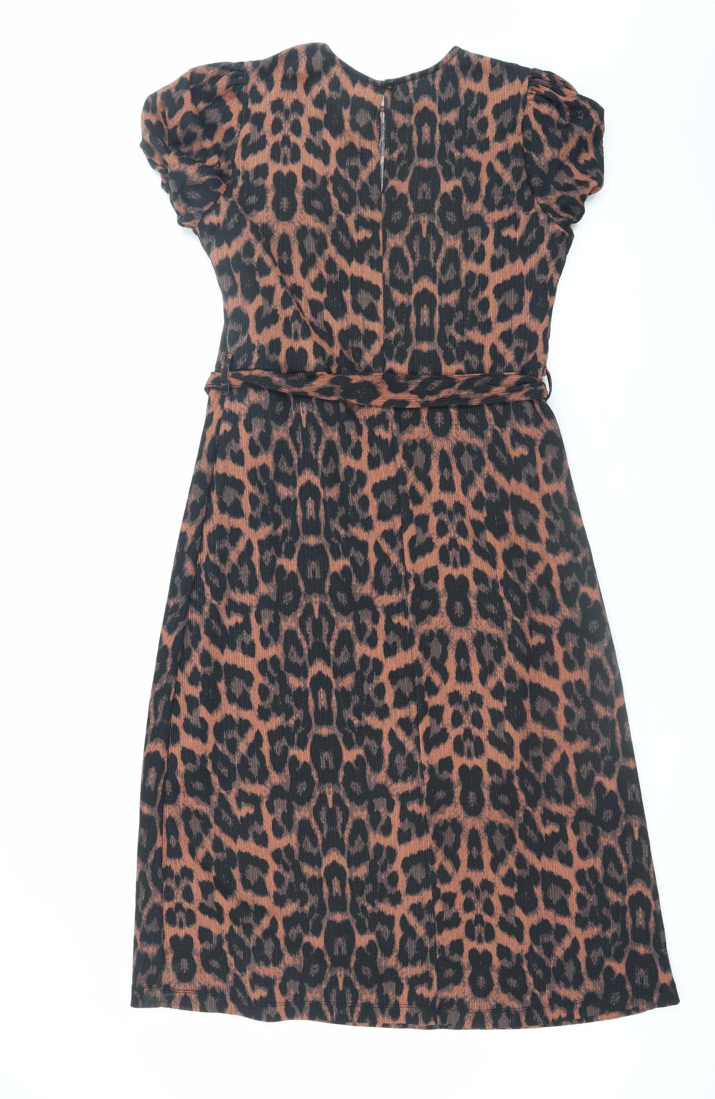 Peacocks Women's Brown Leopard Print A-Line Belted Dress Size 10