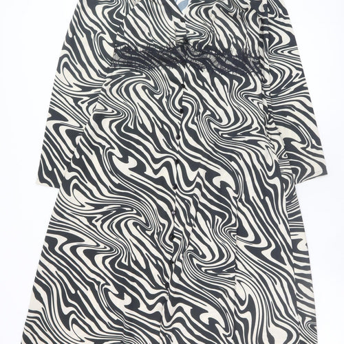 Dorothy Perkins Petite Black Beige Midi Wrap Dress UK 10