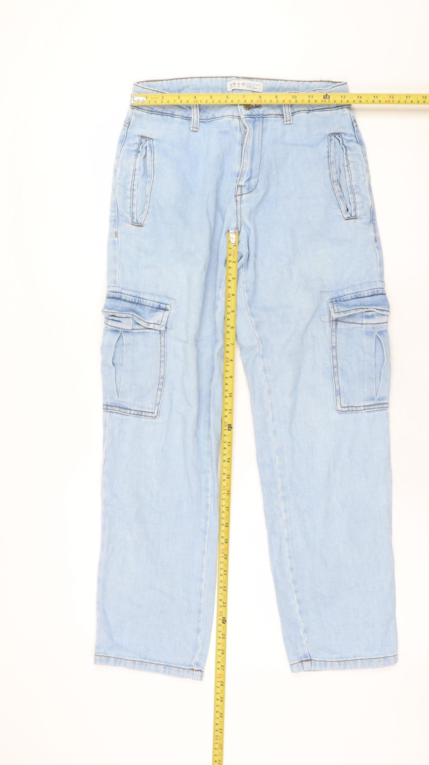 Denim Co Women Blue Cargo Jeans Size 8 Relaxed Fit Cotton