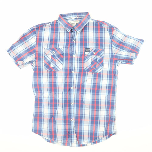 Diesel Jeans Men's Blue Check Short Sleeve Cotton Button-Up Shirt Size M