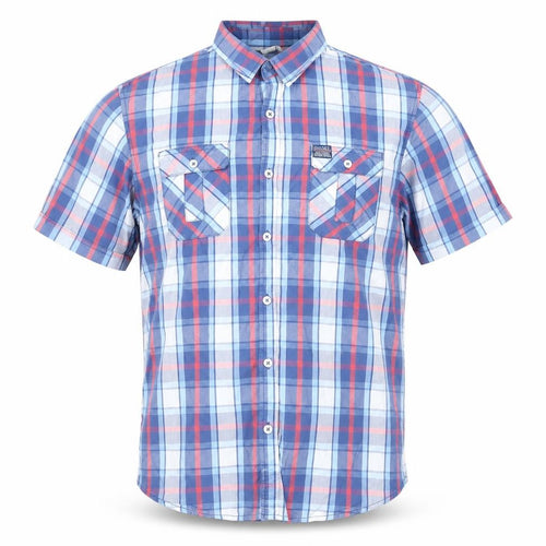 Diesel Jeans Men's Blue Check Short Sleeve Cotton Button-Up Shirt Size M