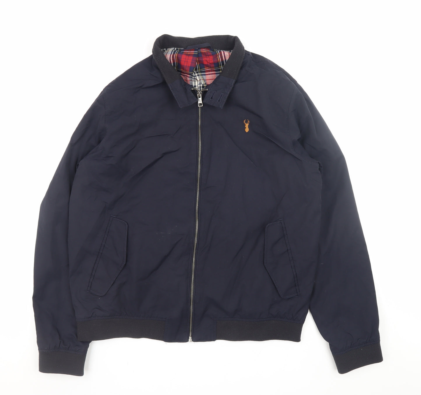 Next Men’s Blue Bomber Jacket L 42in Cotton Nylon Full Zip Lined Casual