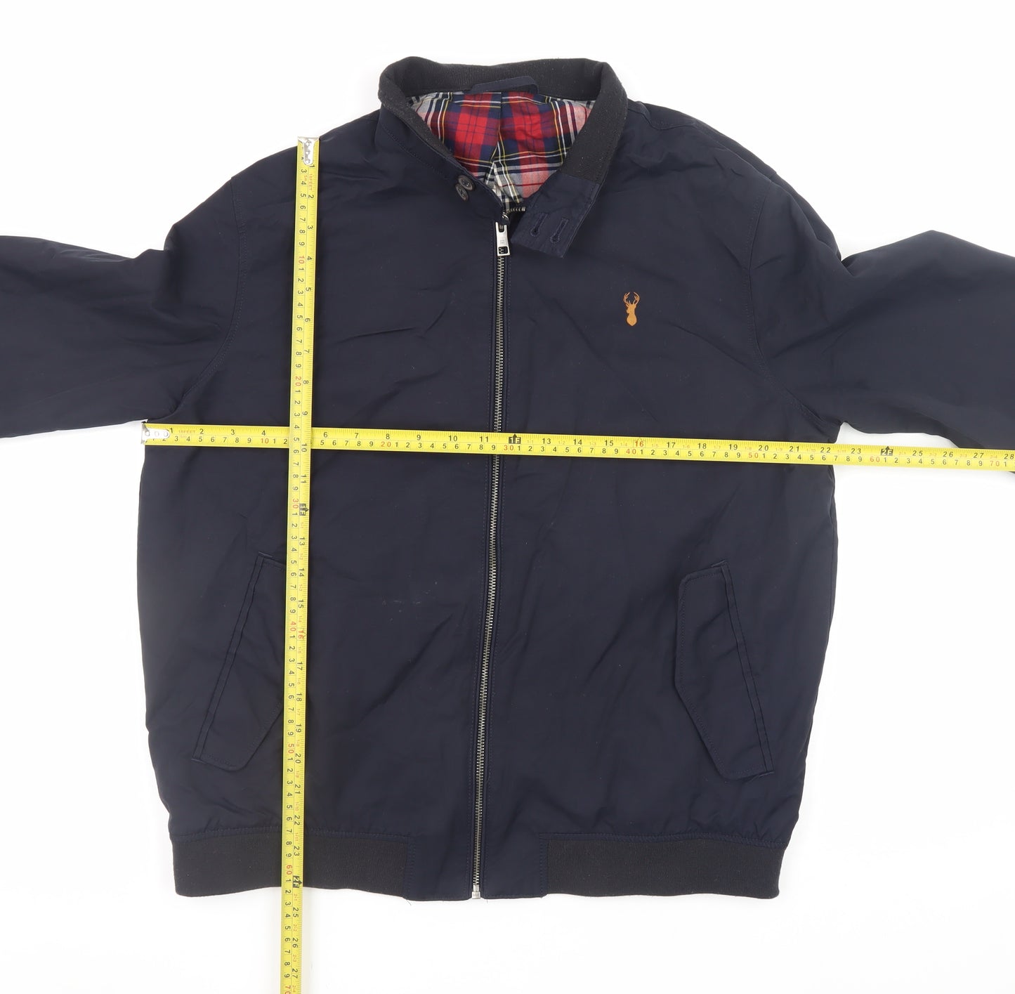 Next Men’s Blue Bomber Jacket L 42in Cotton Nylon Full Zip Lined Casual