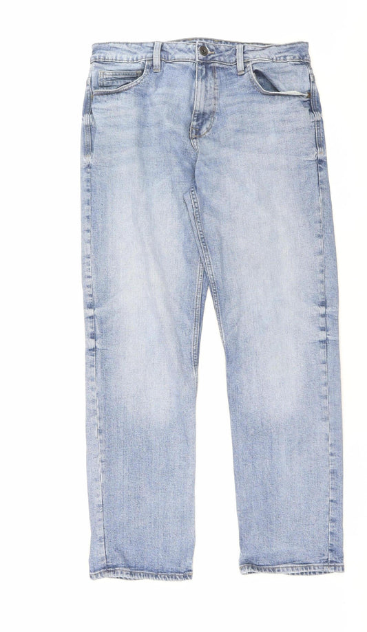 Next Men's Blue Denim Straight Leg Jeans 32W 31L Relaxed Fit