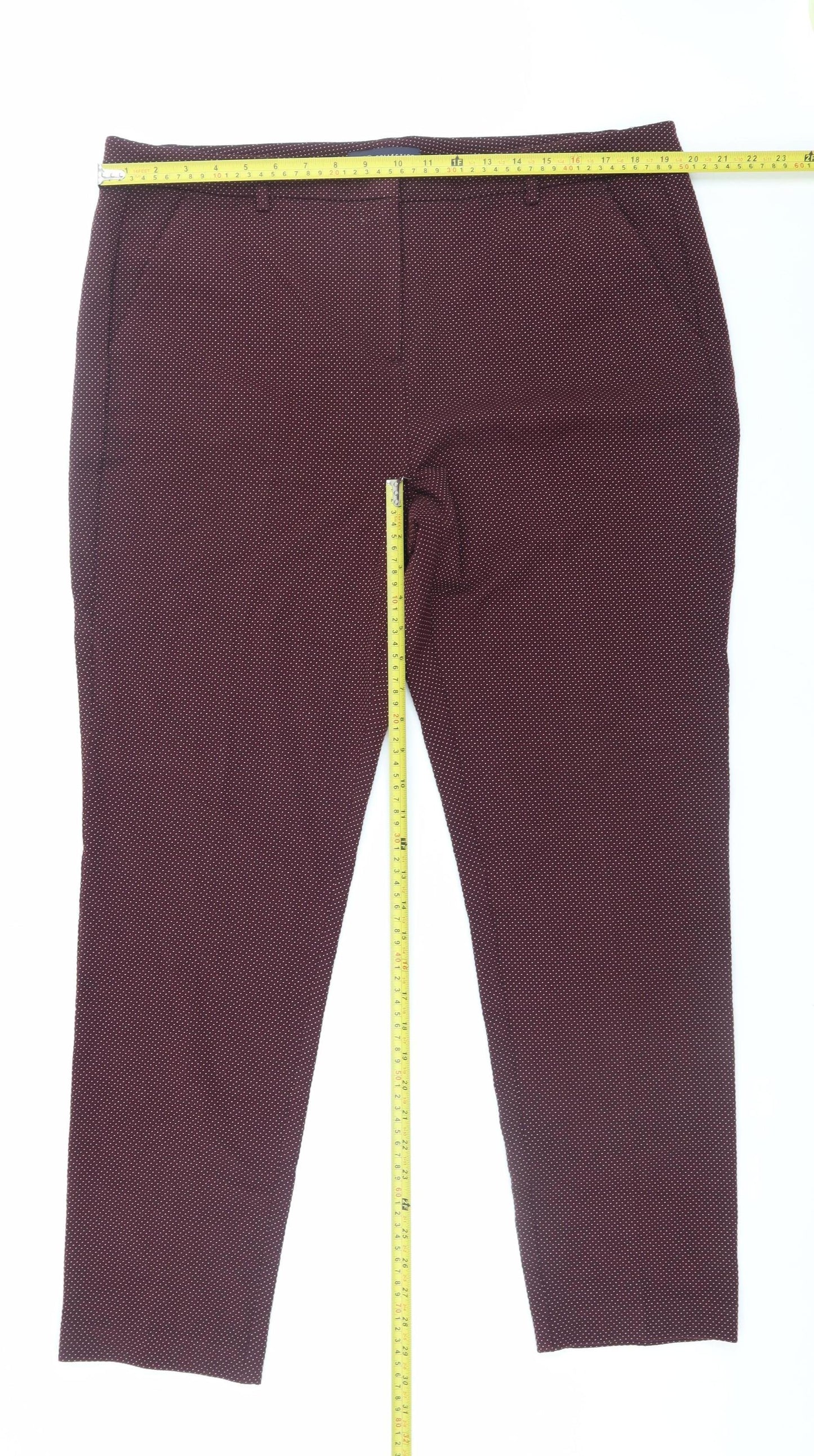 Marks and Spencer Women Brown Geometric Stretch Trousers Size 18 Tall
