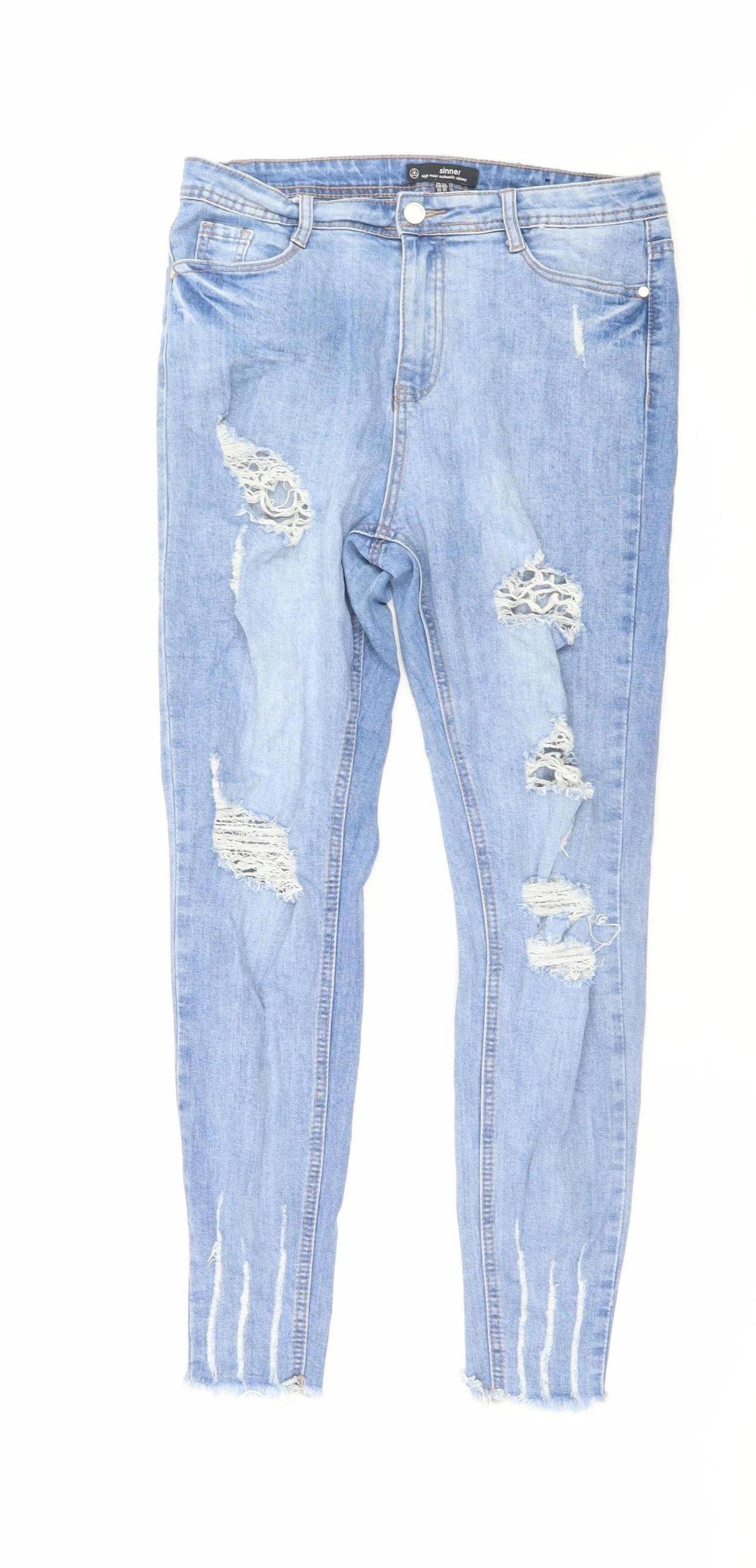 Sinner Womens Blue High Waist Skinny Distressed Jeans UK 12