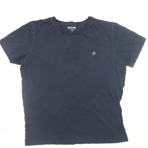 Jack & Jones Men’s Blue Cotton Crew Neck Short Sleeve T-Shirt Size L