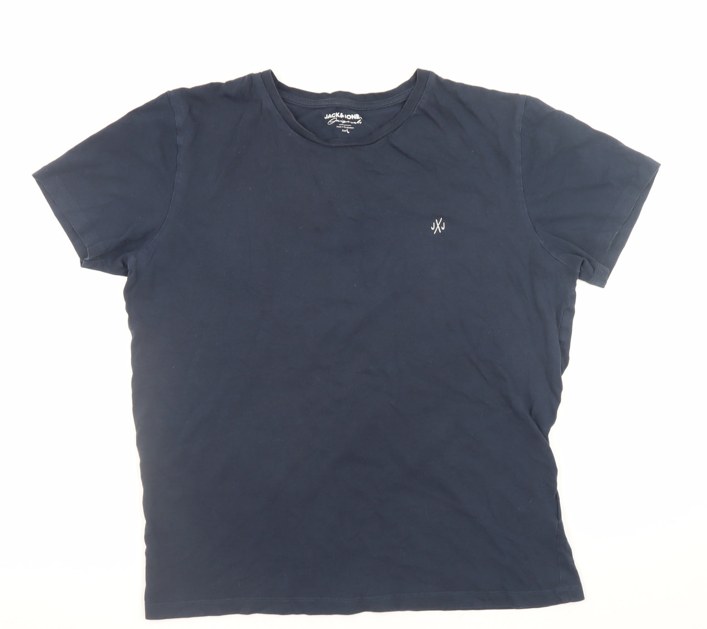 Jack & Jones Men’s Blue Cotton Crew Neck Short Sleeve T-Shirt Size L