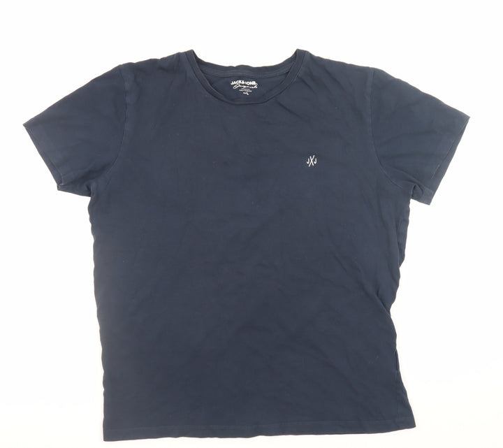 Jack & Jones Men’s Blue Cotton Crew Neck Short Sleeve T-Shirt Size L