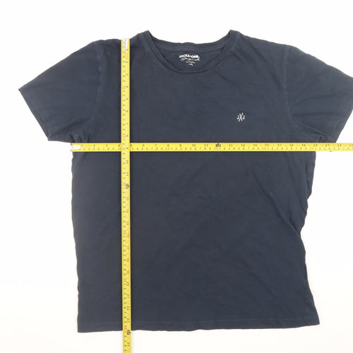Jack & Jones Men’s Blue Cotton Crew Neck Short Sleeve T-Shirt Size L