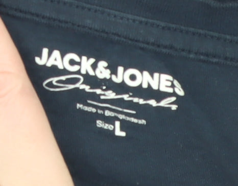 Jack & Jones Men’s Blue Cotton Crew Neck Short Sleeve T-Shirt Size L