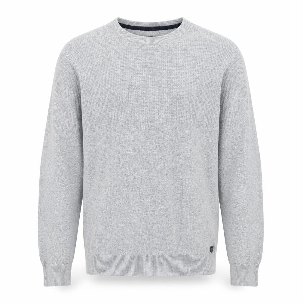 Front view of Jack & Jones Men's Grey Knit Crew Neck Jumper, size M, Regular Fit