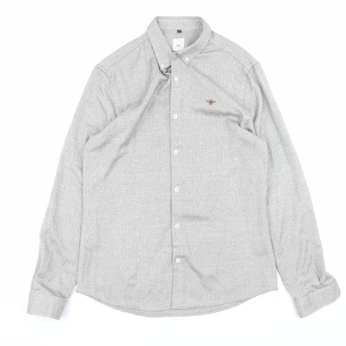 River Island Mens Grey Herringbone Button-Down Long Sleeve Shirt M