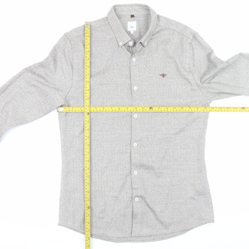 River Island Mens Grey Herringbone Button-Down Long Sleeve Shirt M
