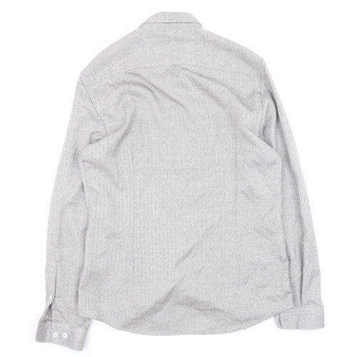 River Island Mens Grey Herringbone Button-Down Long Sleeve Shirt M