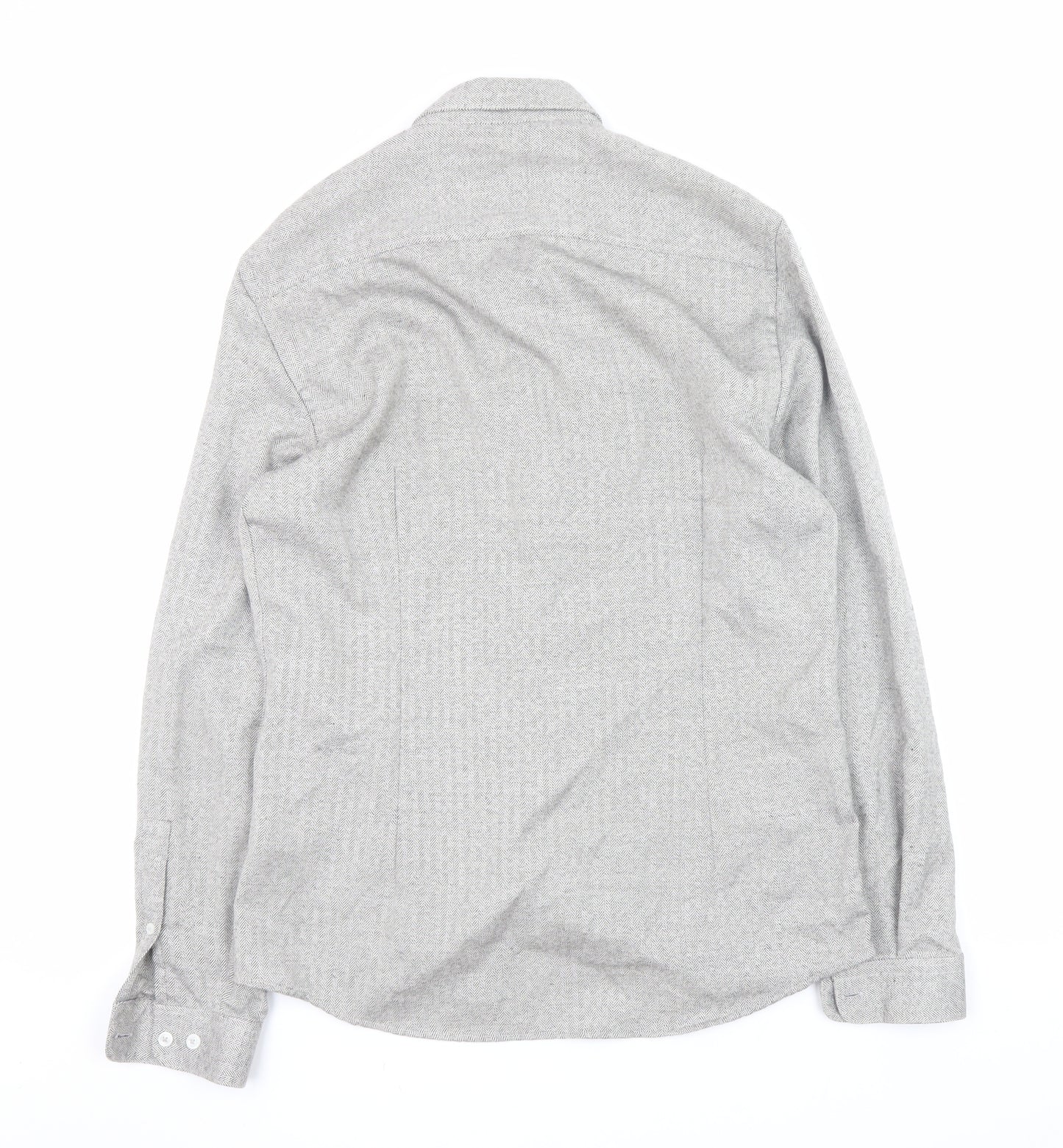 River Island Mens Grey Herringbone Button-Down Long Sleeve Shirt M