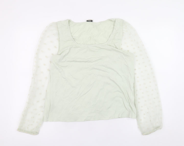 Pimkie Womens Green Sheer Puff Sleeve Square Neck Blouse Size L