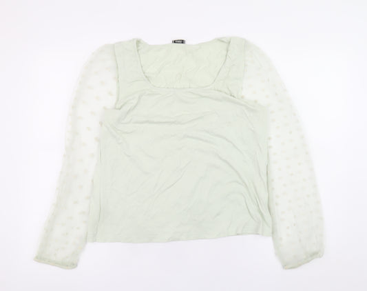 Pimkie Womens Green Sheer Puff Sleeve Square Neck Blouse Size L