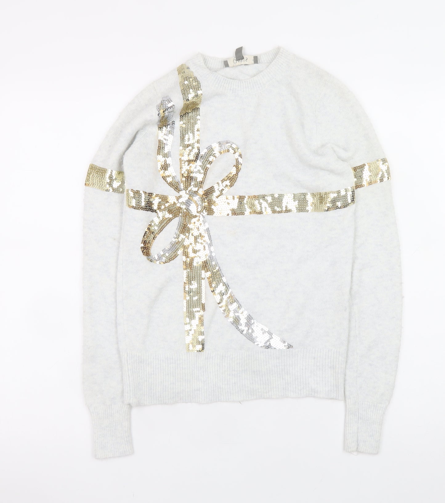 Oasis Women Ivory Sequin Bow Jumper XS Winter Pullover