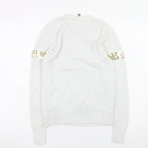 Oasis Women Ivory Sequin Bow Jumper XS Winter Pullover