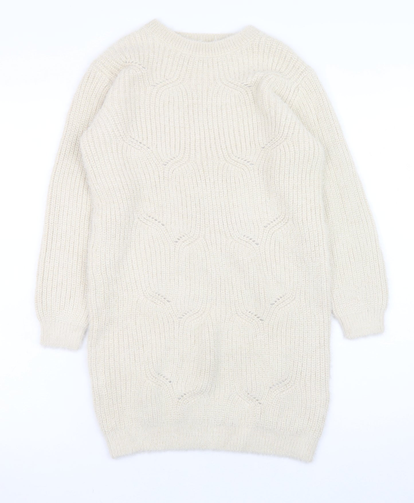 Marks and Spencer Girls Ivory Knit Sweater Dress 10-11 Years Long Sleeve