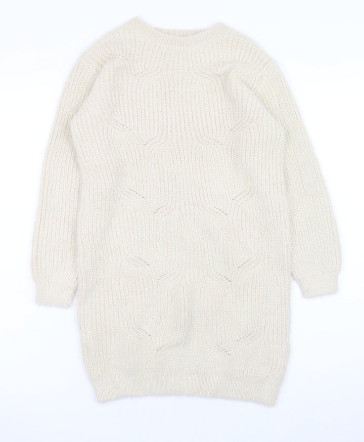 Marks and Spencer Girls Ivory Knit Sweater Dress 10-11 Years Long Sleeve