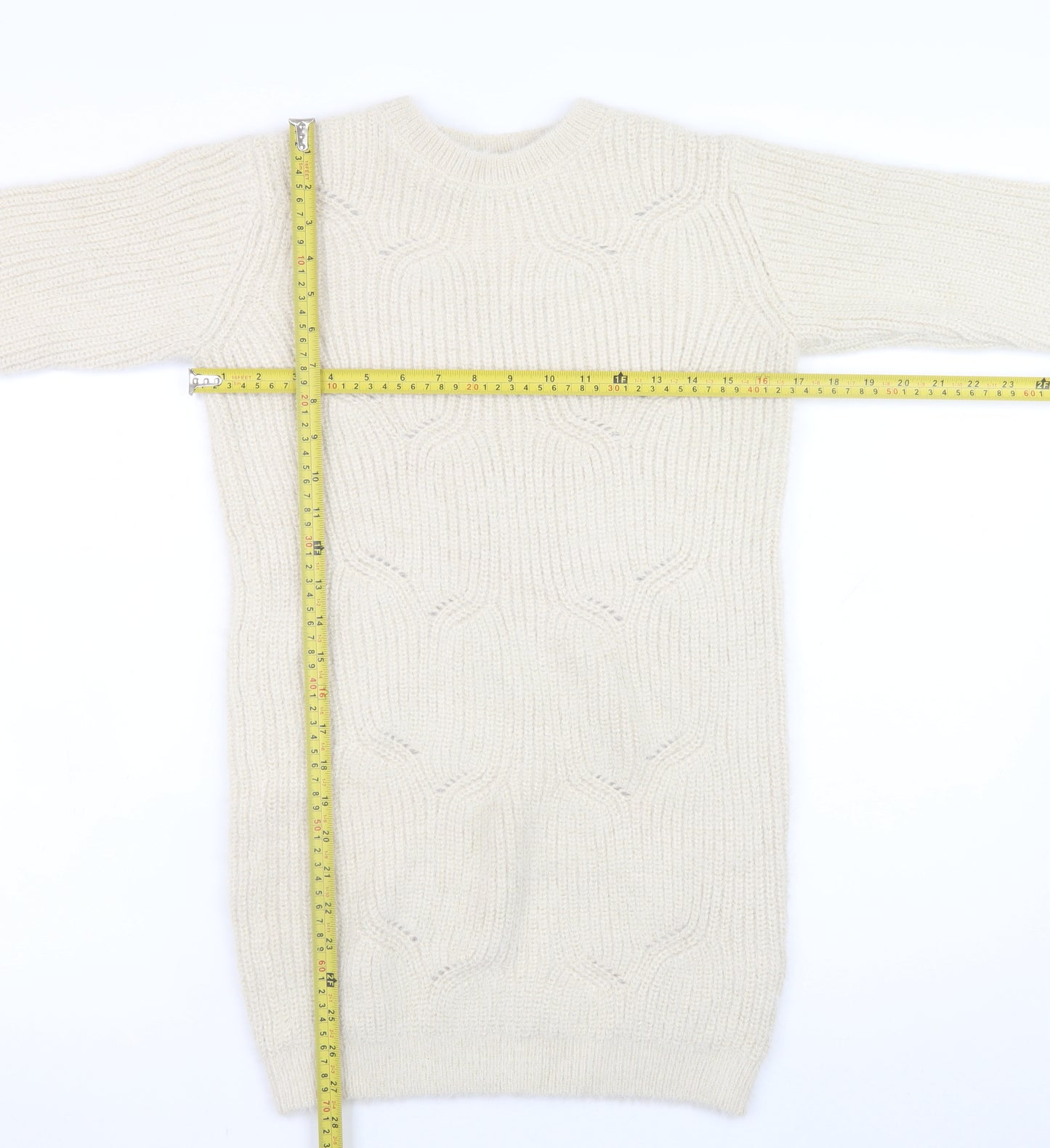 Marks and Spencer Girls Ivory Knit Sweater Dress 10-11 Years Long Sleeve
