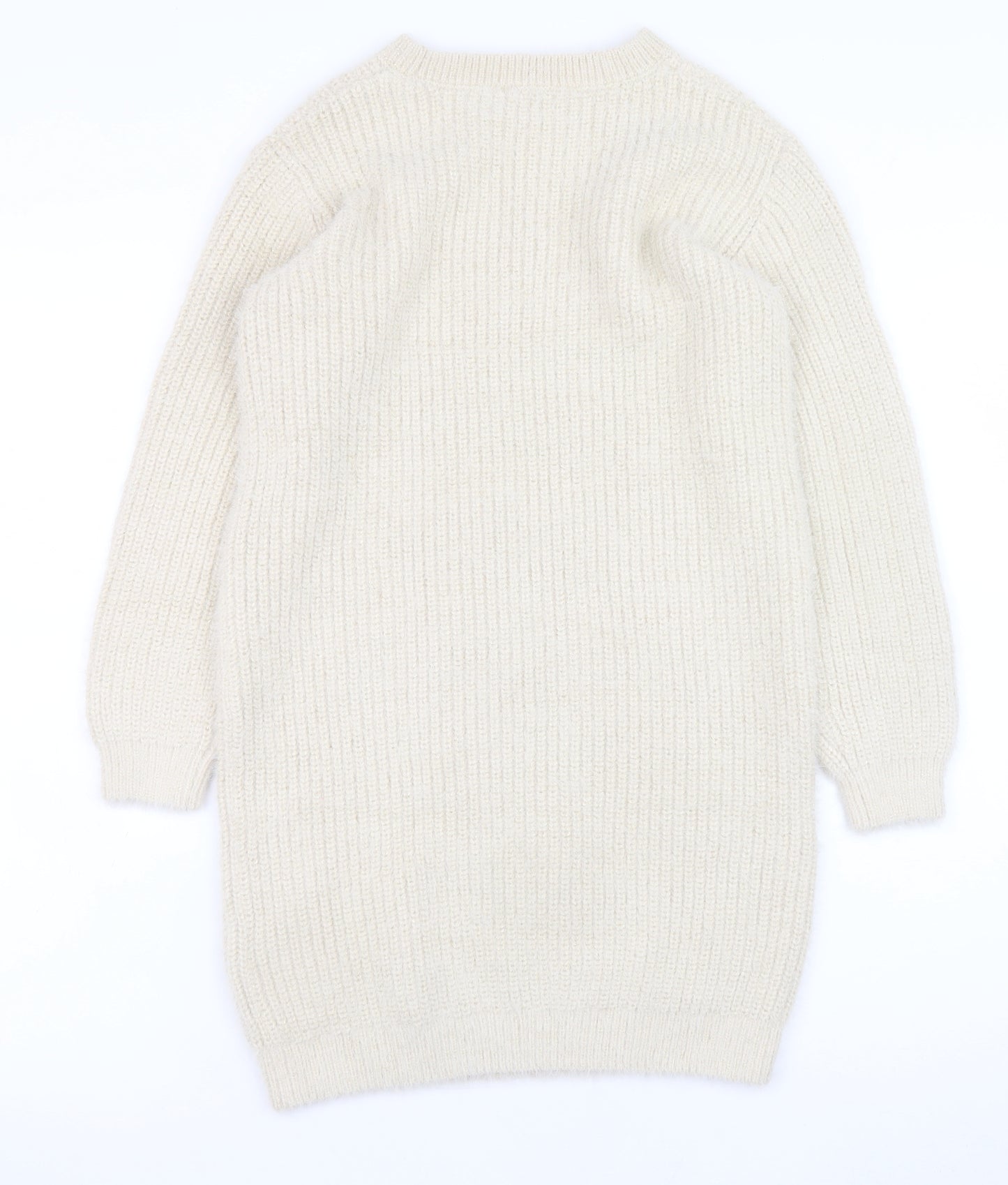 Marks and Spencer Girls Ivory Knit Sweater Dress 10-11 Years Long Sleeve