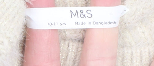 Marks and Spencer Girls Ivory Knit Sweater Dress 10-11 Years Long Sleeve