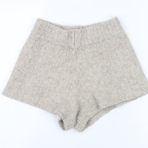 Zara Women Beige Wool Blend Rib Knit High Rise Hot Pants XS